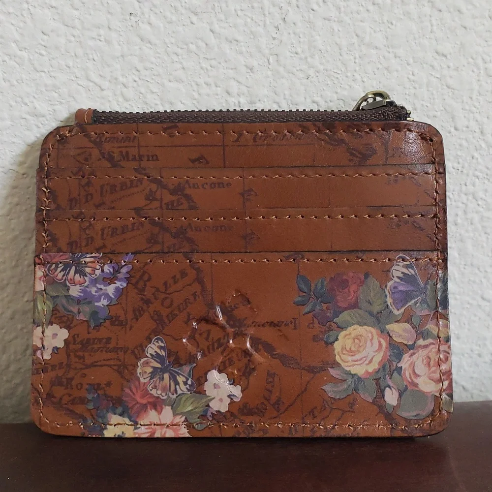 EUC Patricia Nash Cassis RFID  Leather ID card wallet English Garden Floral Map - Picture 7 of 8